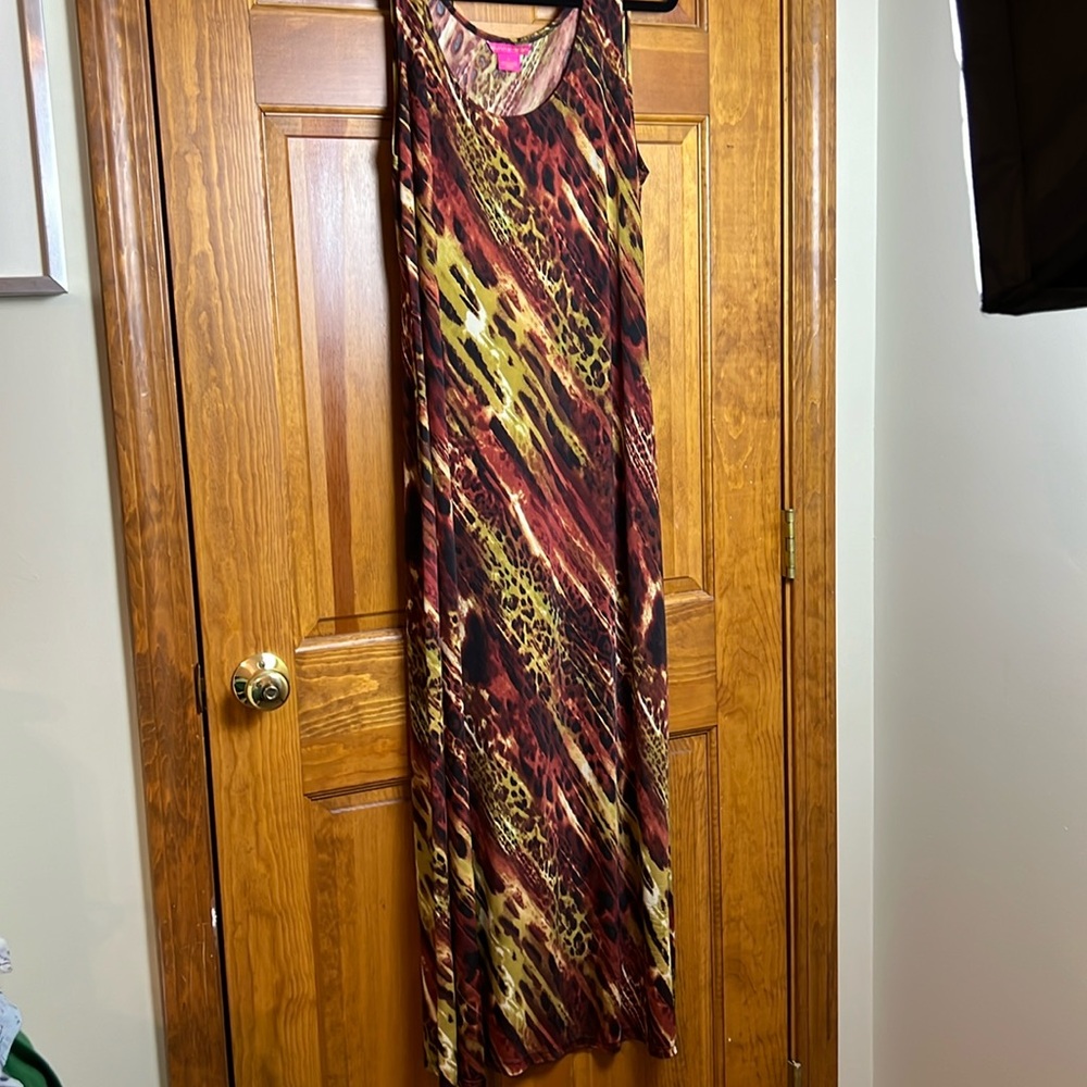 Women's Size Large Sunny Leigh Maxi Sundress Brown/Black/Animal Print Unworn